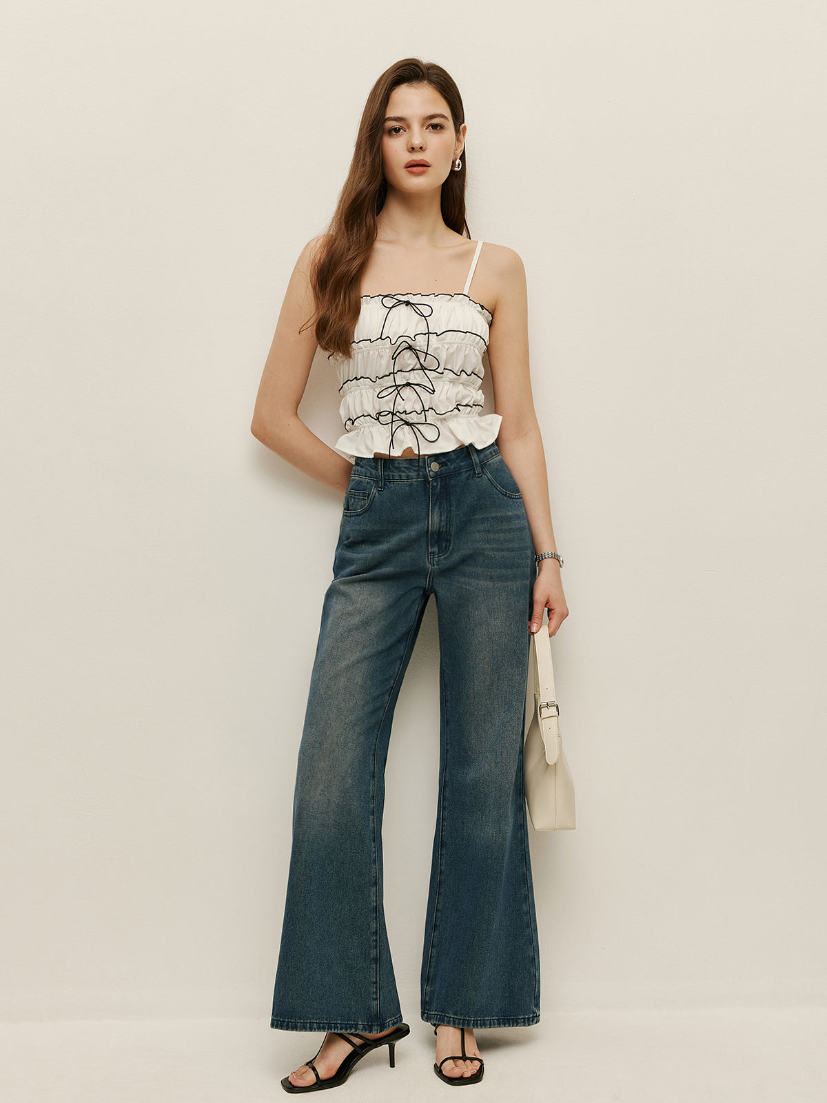 Contrast Trim Lace Up Cami Top — Svelte Chic