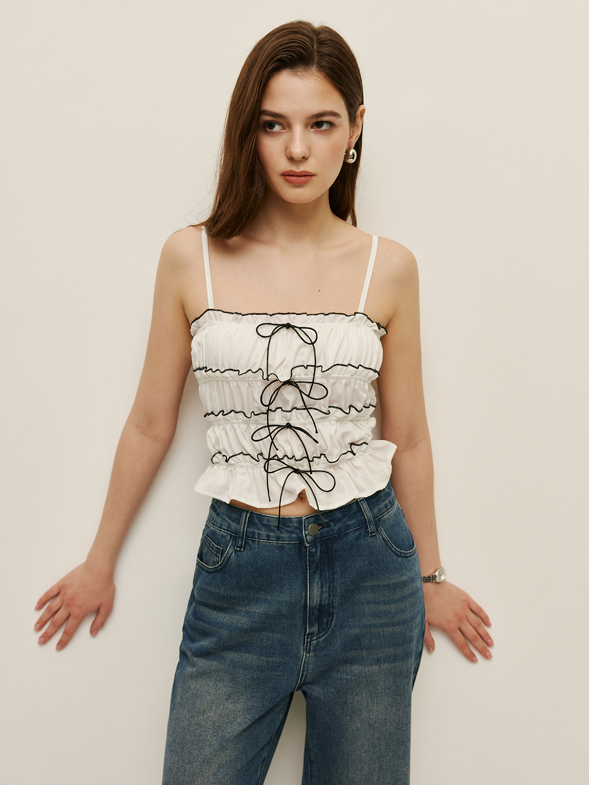 Contrast Trim Lace Up Cami Top — Svelte Chic