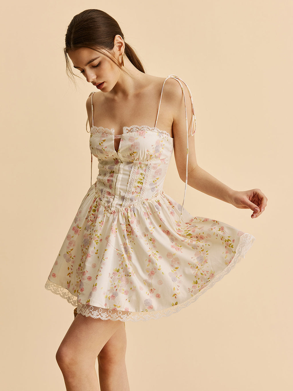 Floral Corset Bow Strap Mini Dress — Svelte Chic