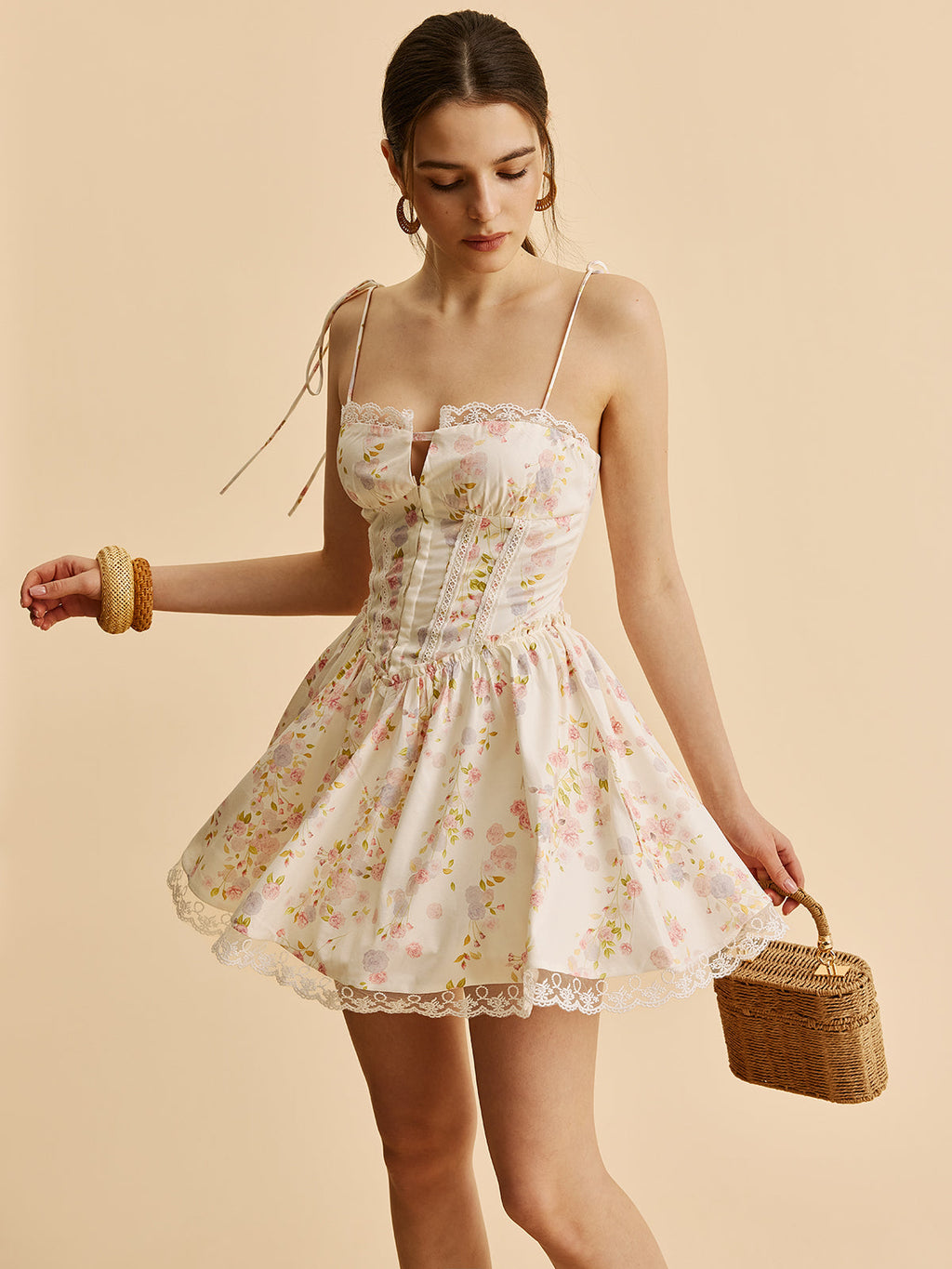 Floral Corset Bow Strap Mini Dress — Svelte Chic