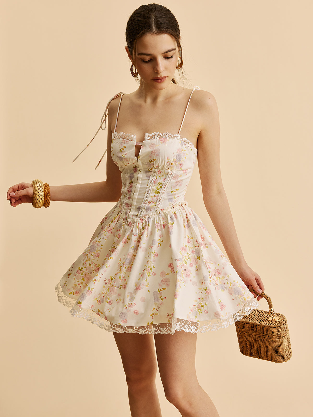 Floral Corset Bow Strap Mini Dress — Svelte Chic