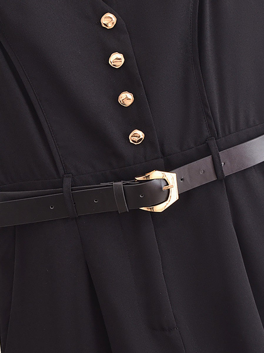 Gold Button Belted Jumpsuit — Svelte Chic