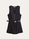 Gold Button Belted Jumpsuit in Black — Svelte Chic