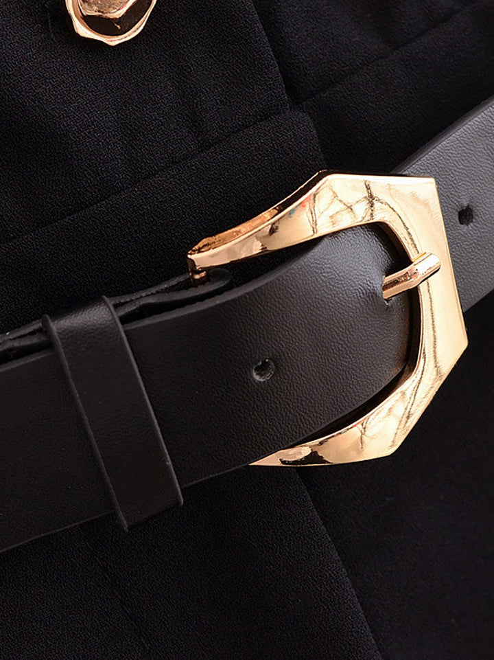 Şık Altın Düğme Detaylı Kuşaklı Tulum