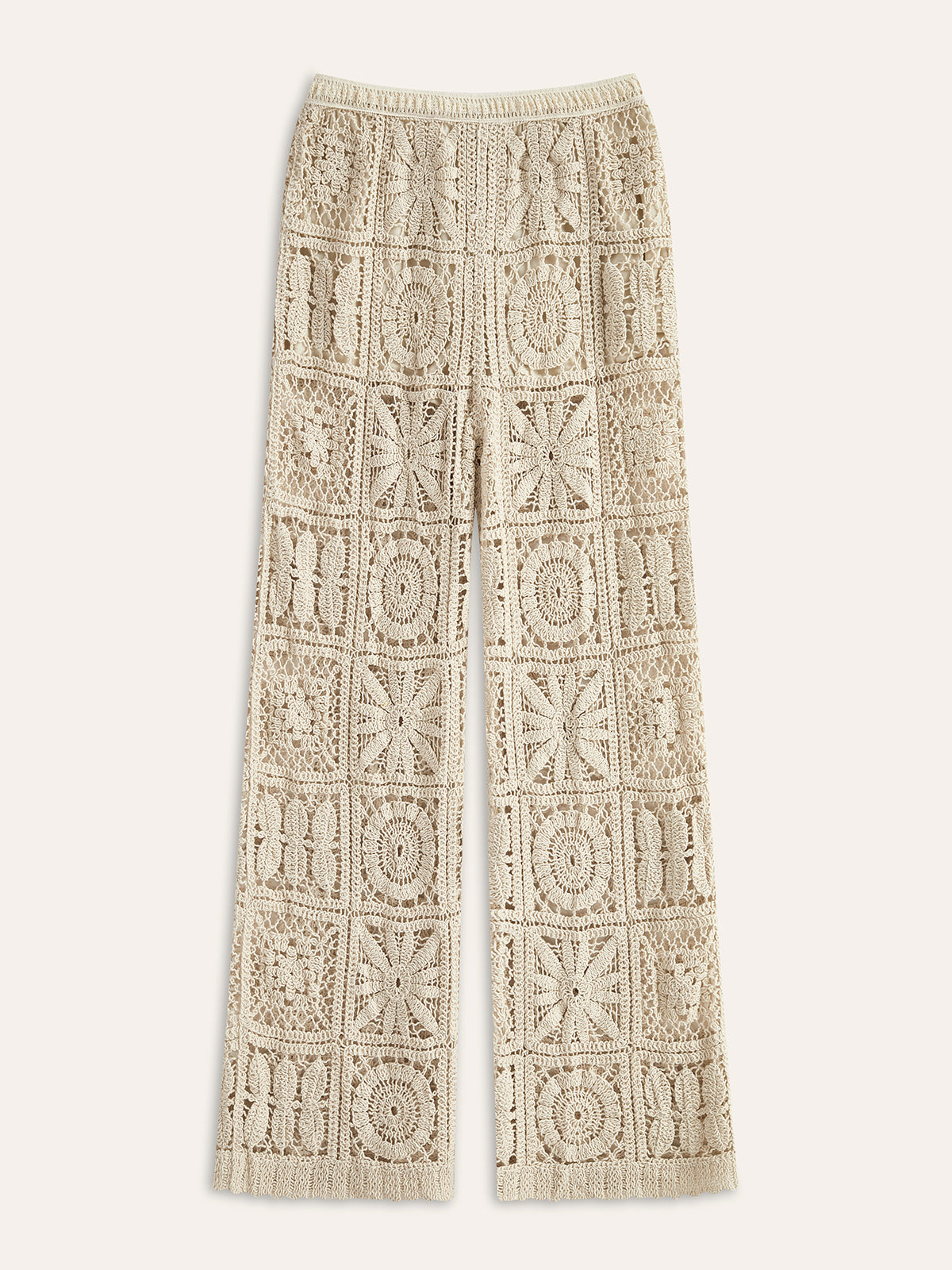 Semi-Sheer Elastic Waist Trousers in Beige — Svelte Chic