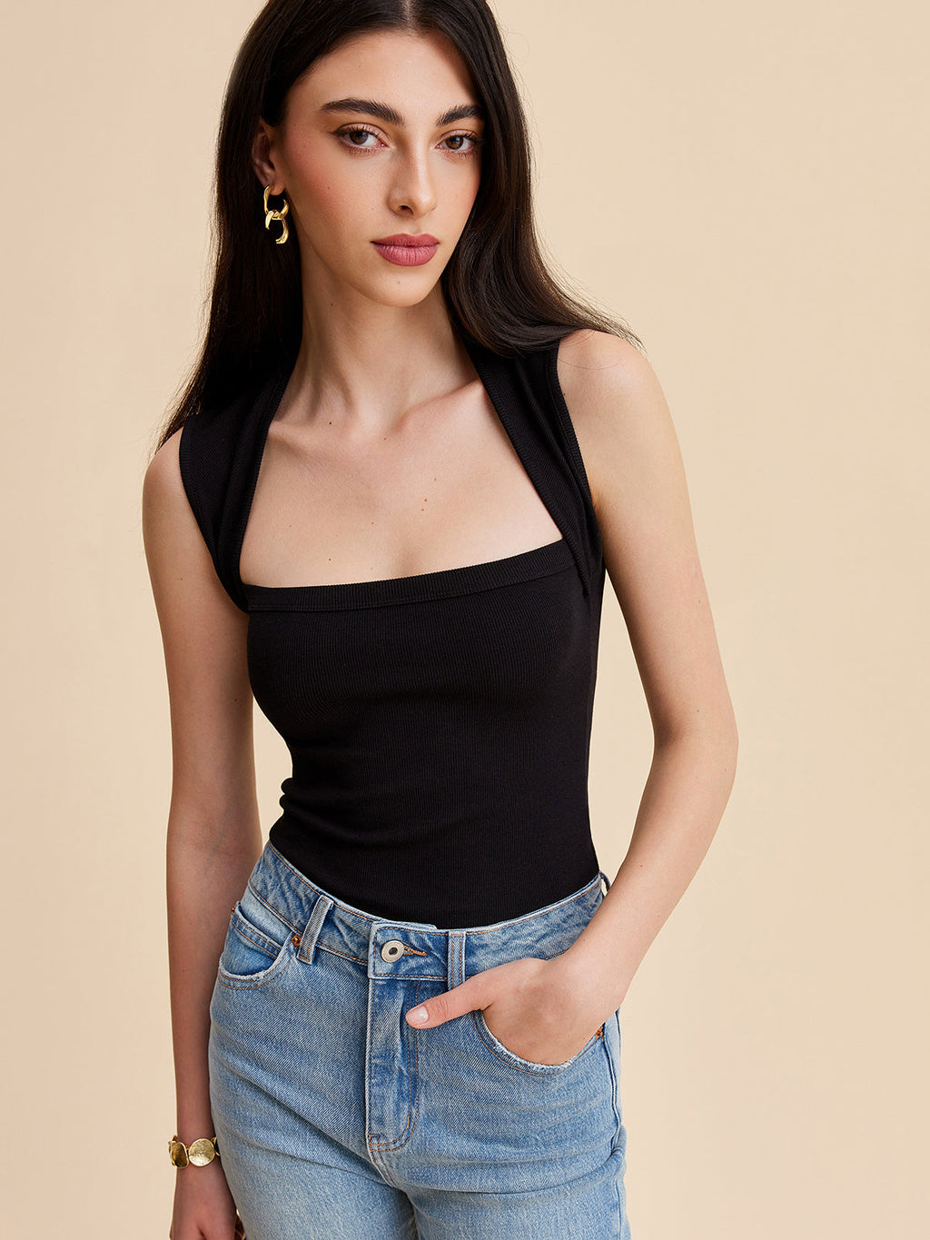Square Neck Ribbed Tank Top — Svelte Chic