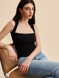 Square Neck Ribbed Tank Top in Black — Svelte Chic