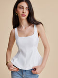 Square Neck Peplum Top in White — Svelte Chic