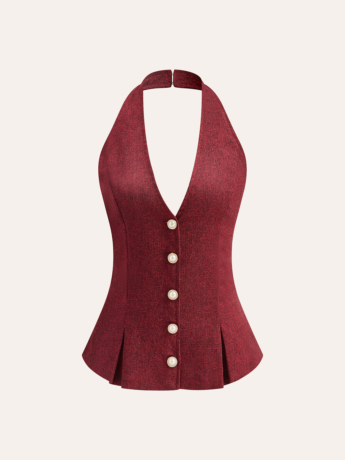 Halter Pearl Button Top in Burgundy — Svelte Chic