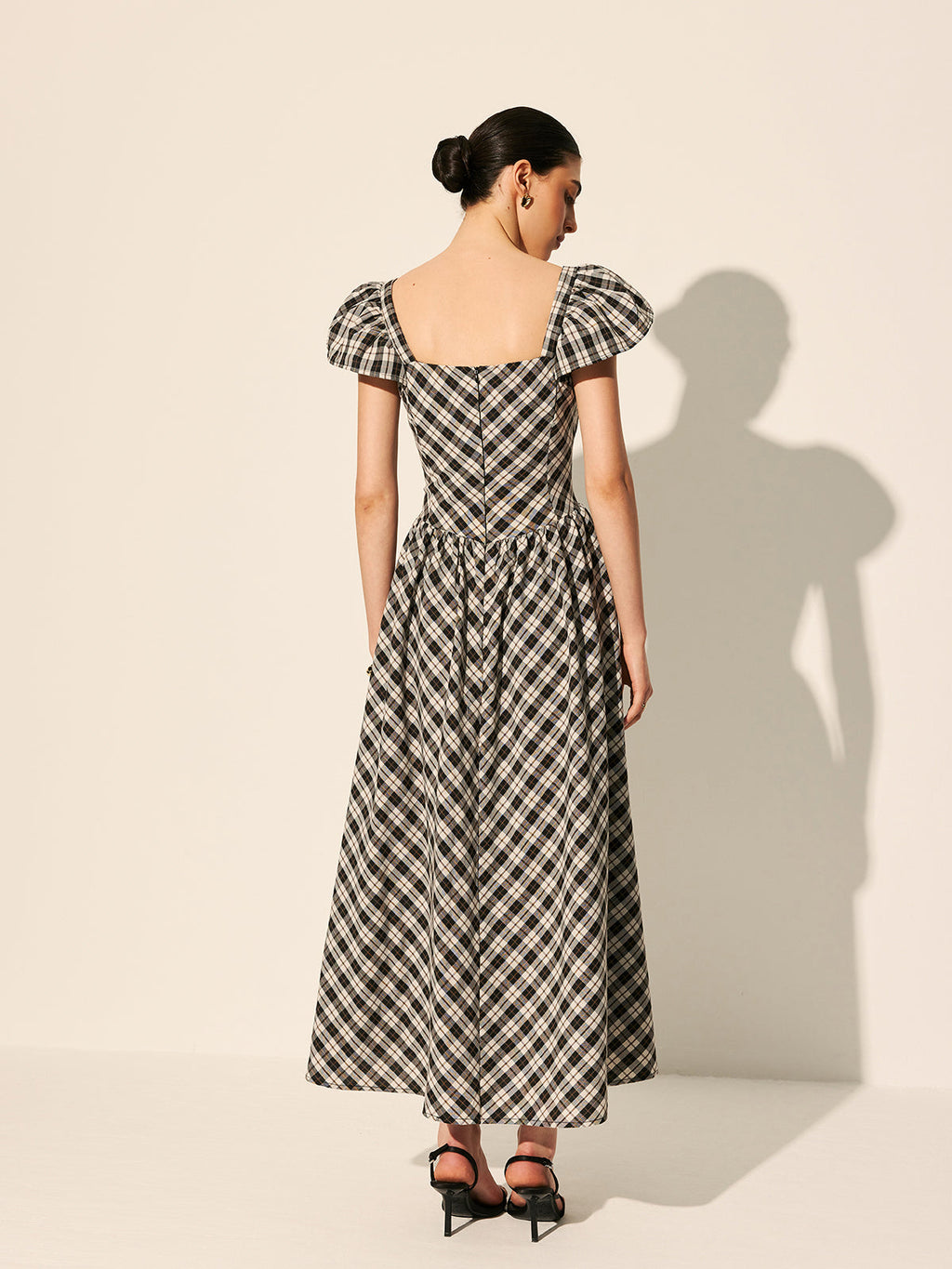 Checkerboard Puff Sleeve Maxi Dress — Svelte Chic