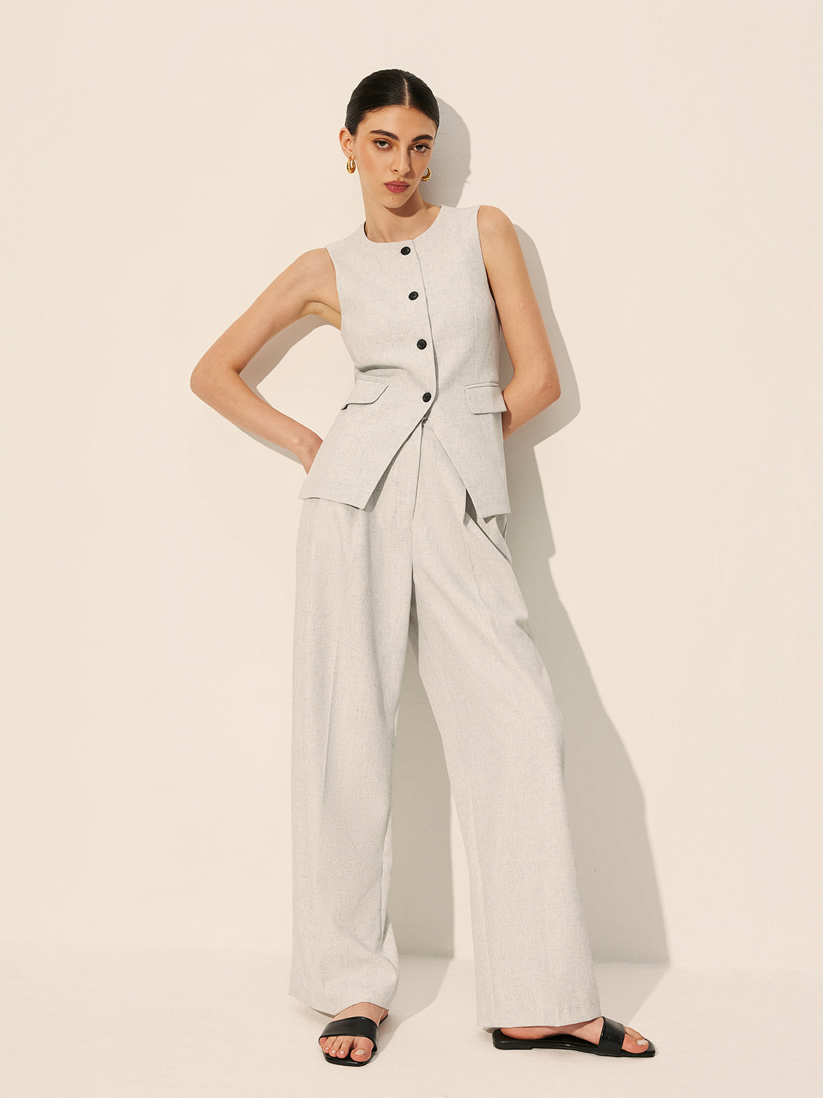 Pocket Detail Tailored Vest in Grey — Svelte Chic
