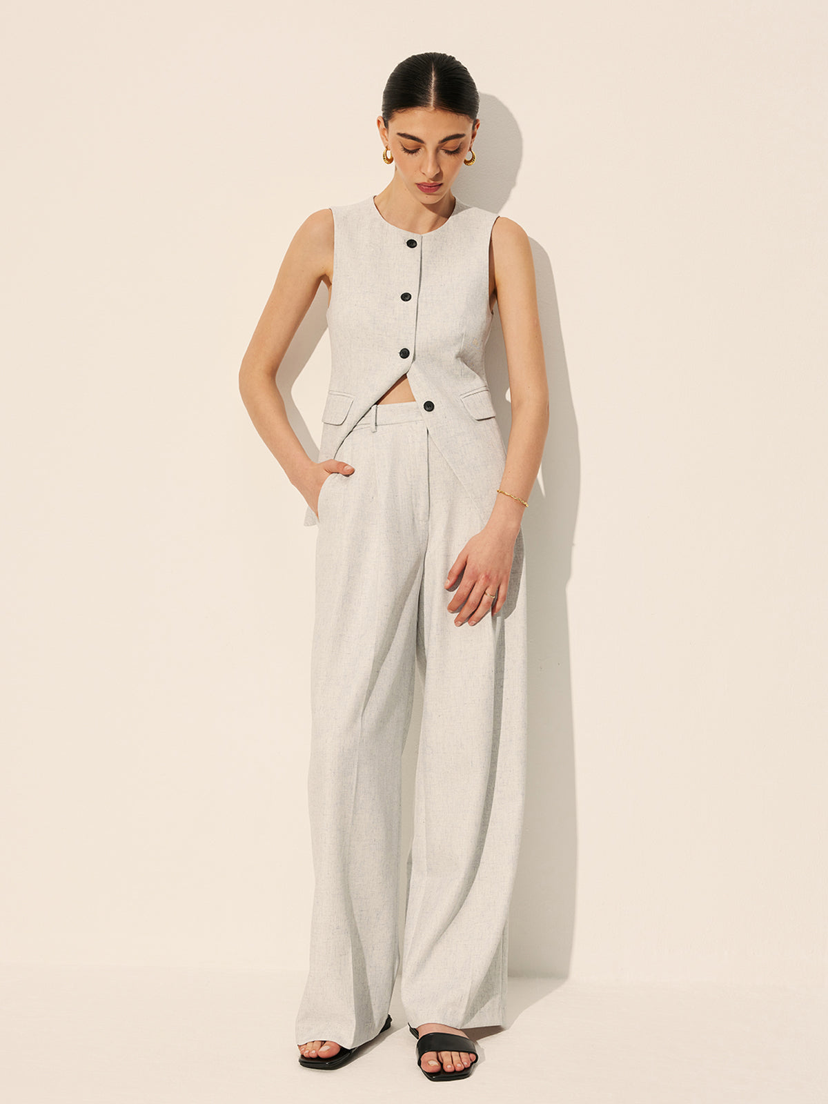 Mid Waist Pleated Wide Leg Trousers — Svelte Chic