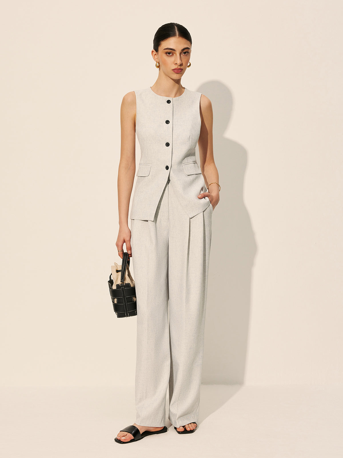 Mid Waist Pleated Wide Leg Trousers — Svelte Chic