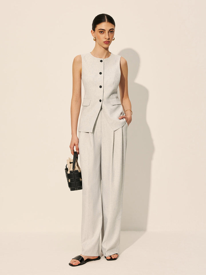 Şık Orta Bel Plise Geniş Paça Pantolonlar