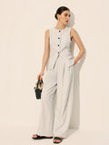 Mid Waist Pleated Wide Leg Trousers in Grey — Svelte Chic
