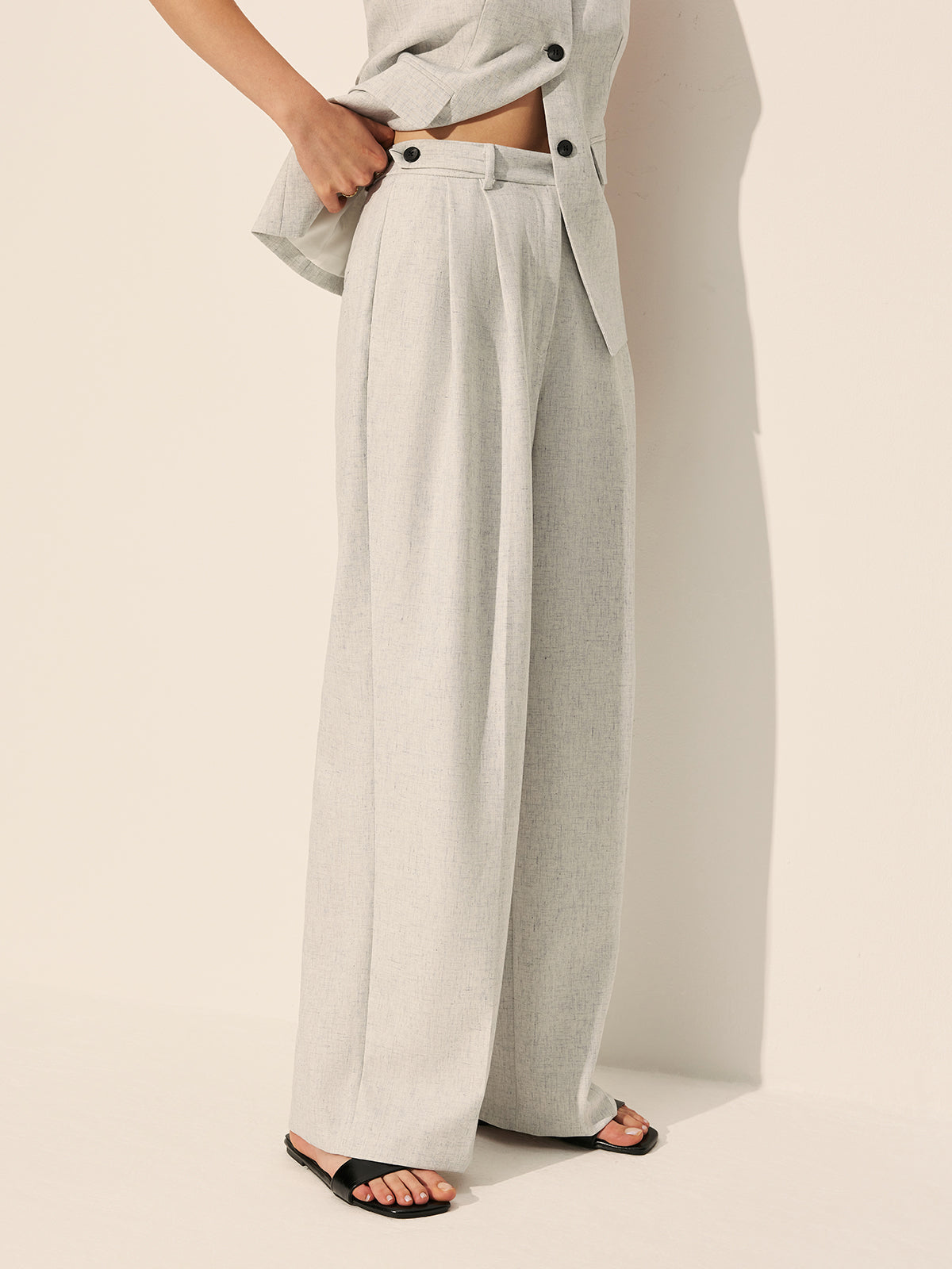 Mid Waist Pleated Wide Leg Trousers — Svelte Chic
