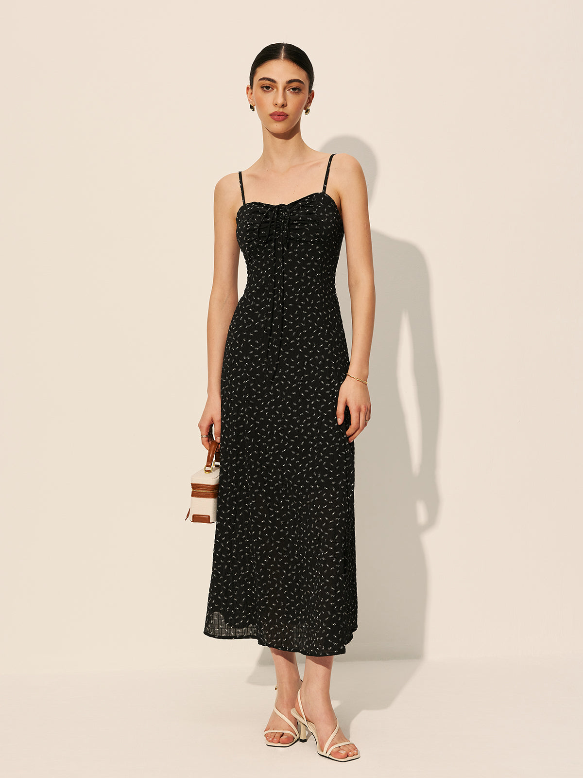 Floral Drawstring Midi Dress in Black — Svelte Chic