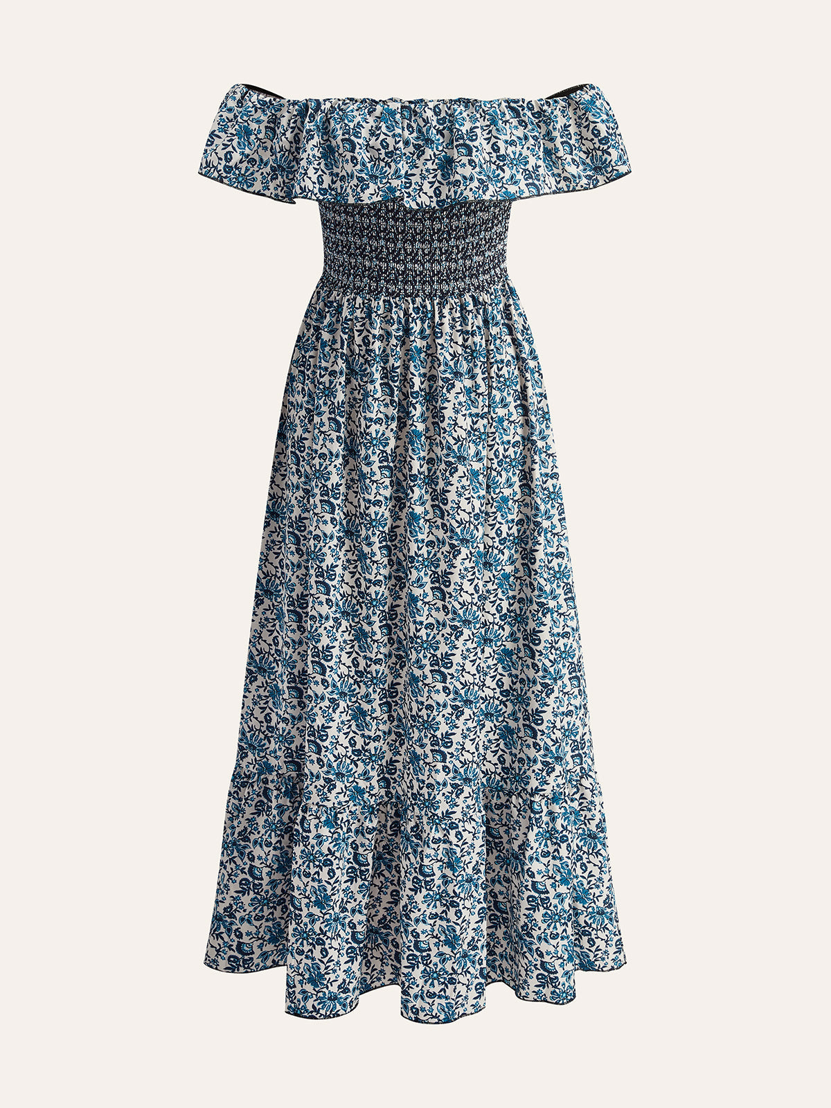 Off Shoulder Floral Ruffle Maxi Dress in Blue — Svelte Chic