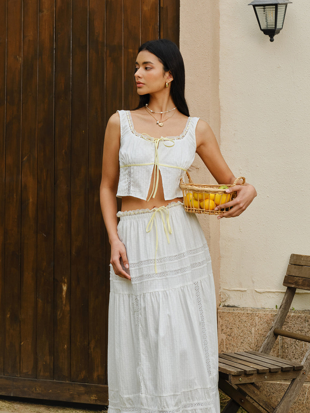 Lace Trim Tie Front Top and Skirt Set — Svelte Chic