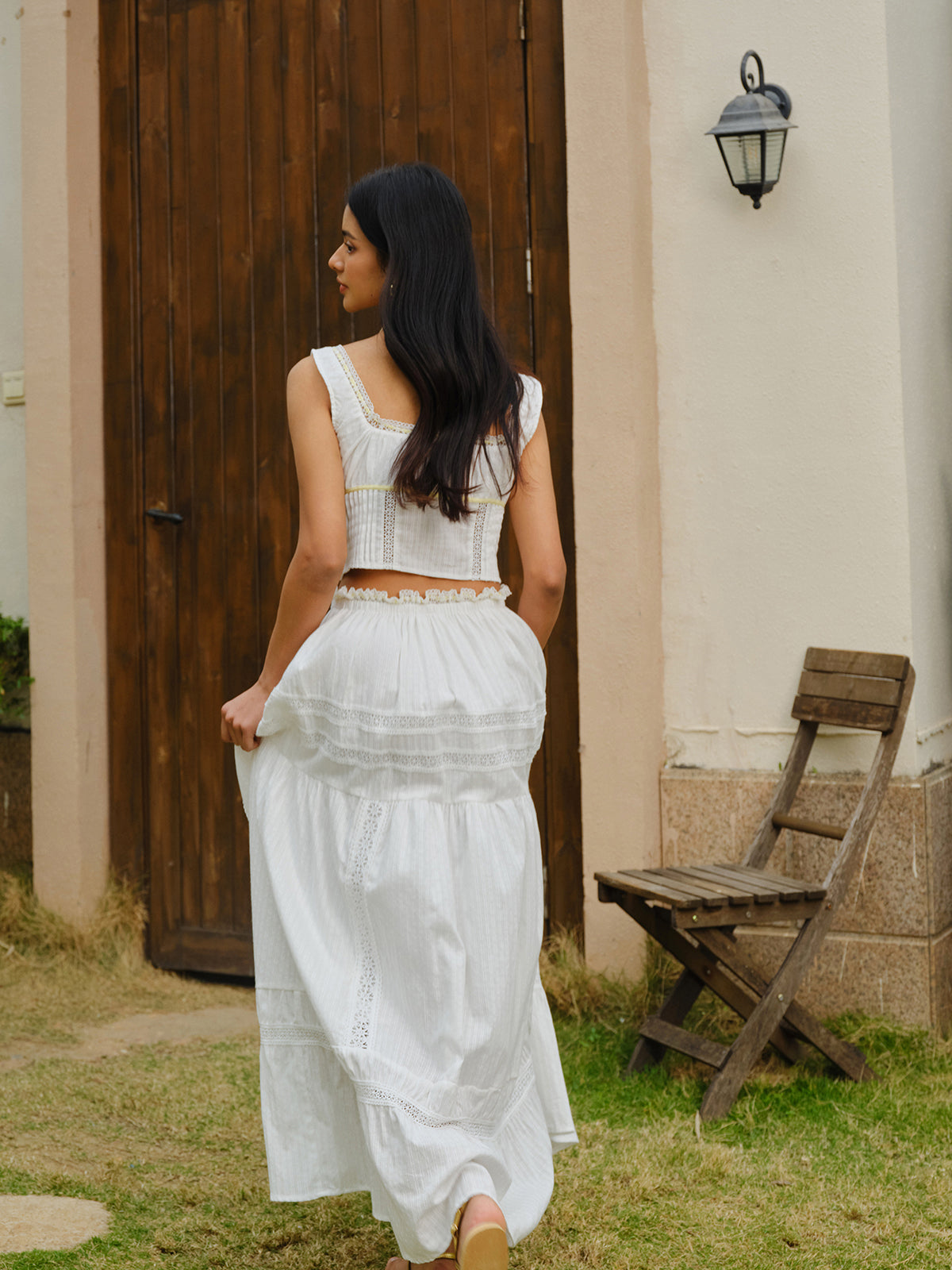 Lace Trim Tie Front Top and Skirt Set — Svelte Chic