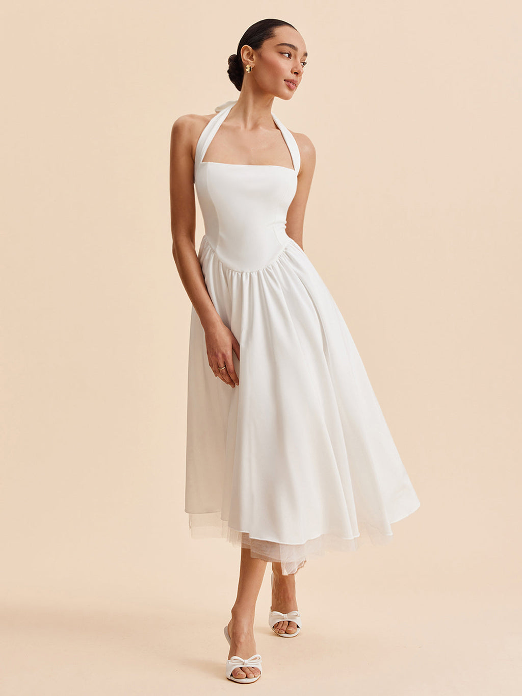 Halter Backless Maxi Dress in White — Svelte Chic