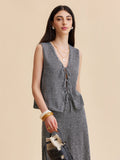 Long Tie Knit Vest in Grey — Svelte Chic