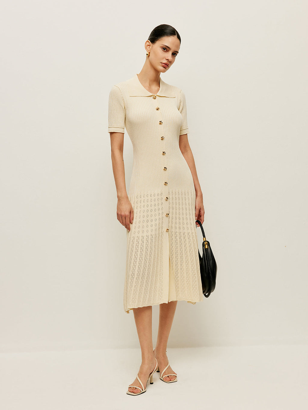 Openwork Knit Polo Midi Dress — Svelte Chic