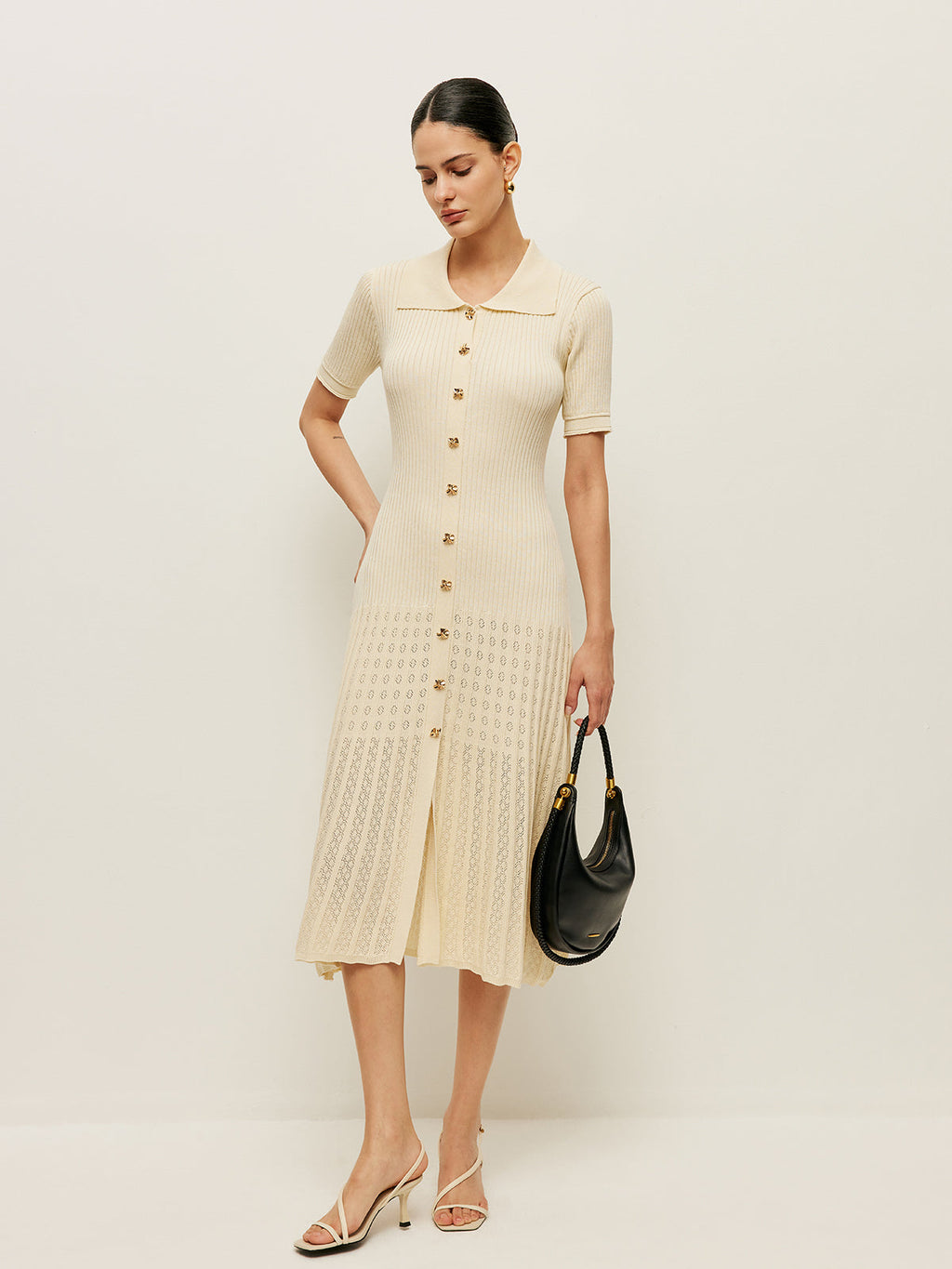 Openwork Knit Polo Midi Dress — Svelte Chic