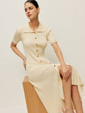 Openwork Knit Polo Midi Dress in Off-White — Svelte Chic