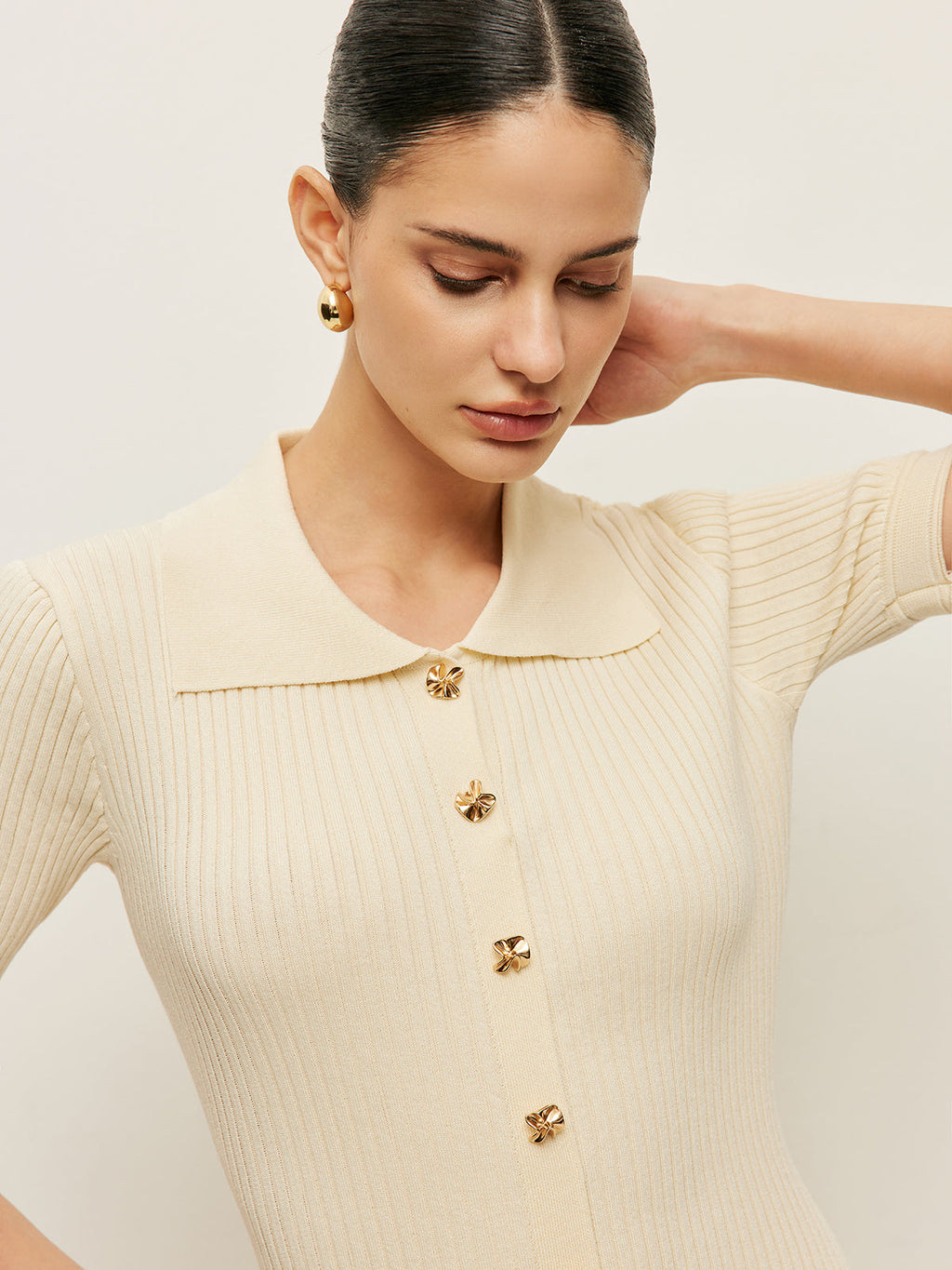 Openwork Knit Polo Midi Dress — Svelte Chic