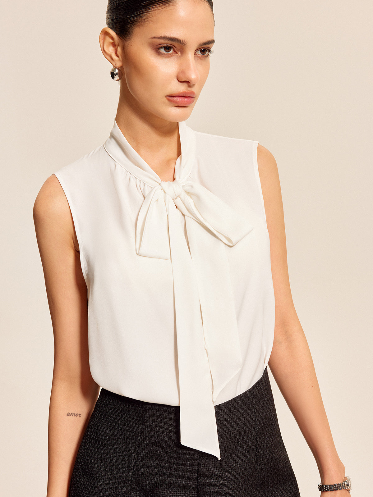 Bow Tie Neck Sleeveless Top — Svelte Chic