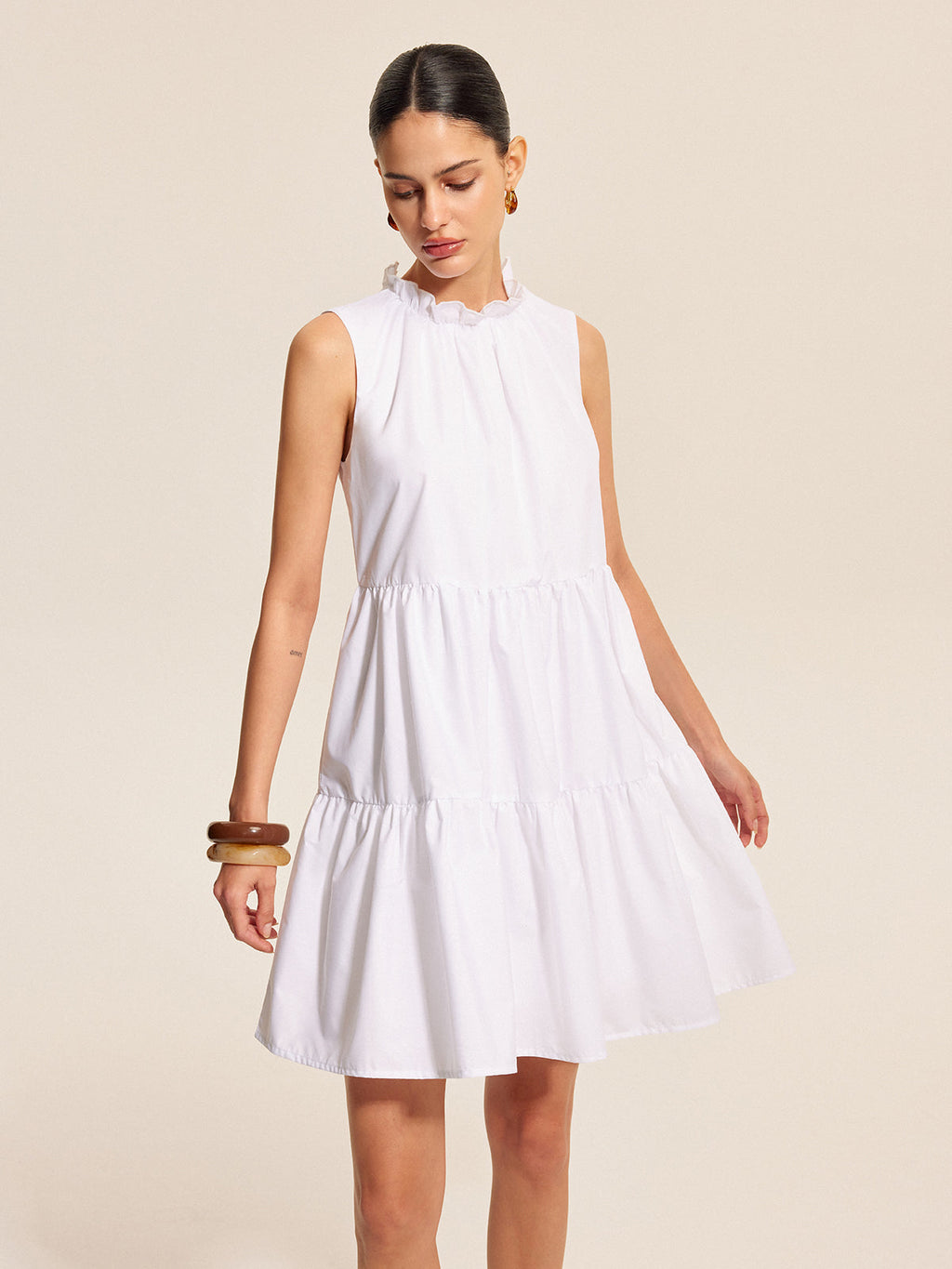 Ruffle Tiered Bow Mini Dress in White — Svelte Chic
