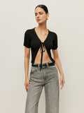 Striped Ribbed Short Sleeve Top in Black — Svelte Chic