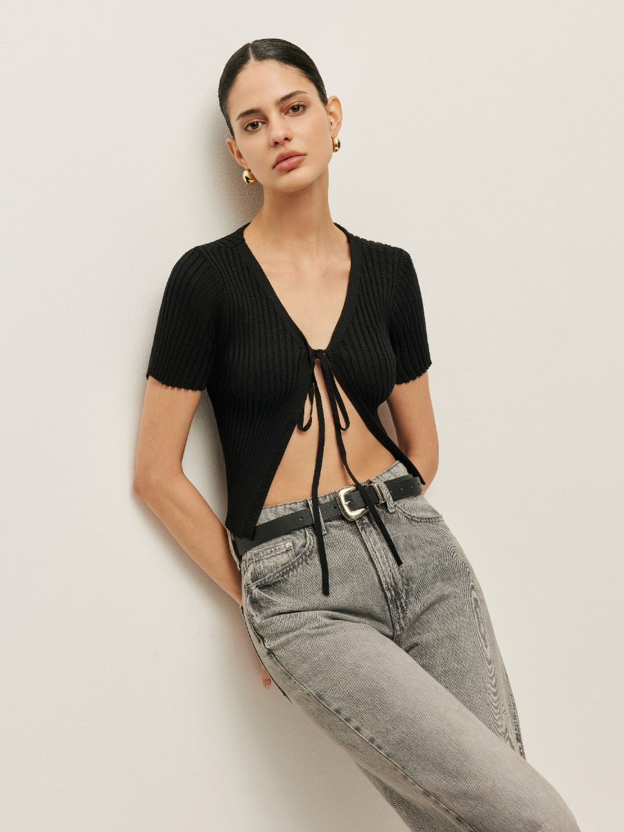 Striped Ribbed Short Sleeve Top — Svelte Chic