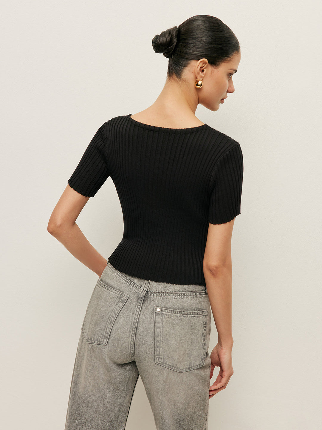 Şık Çizgili Kısa Kollu Üst, Şık Bağlama Önü ile