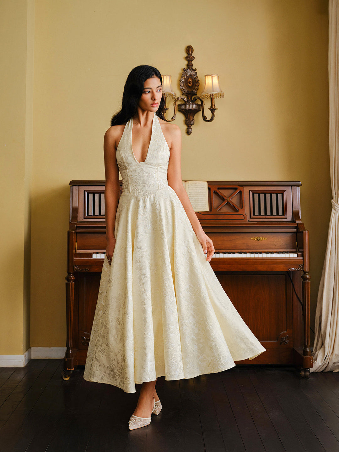 Şık Vintage Askılı Abiye Elbise