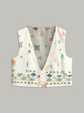 Floral Embroidered Button Vest in Off-White — Svelte Chic