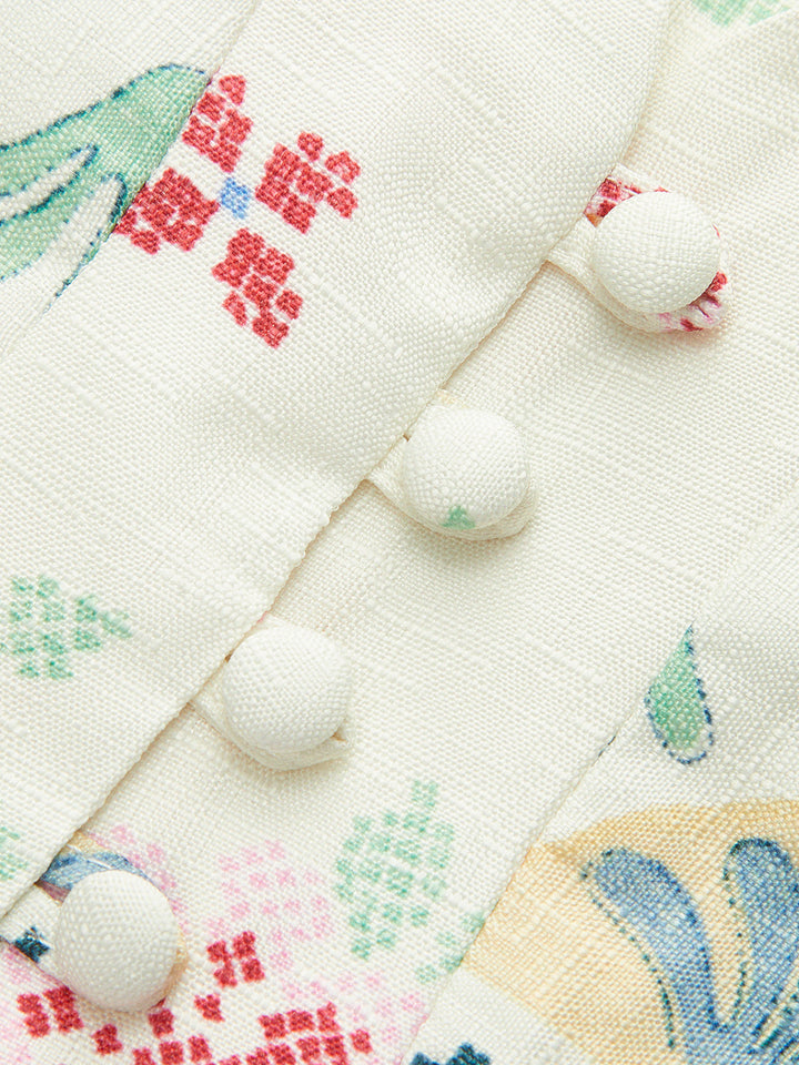 Şık Çiçek Desenli Nakışlı Yelek, Şık Düğme Detayları ile