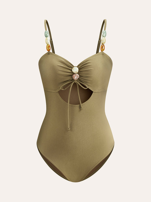 Beaded Strap Cutout Swimsuit — Svelte Chic