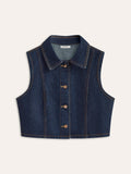 Denim Button Up Sleeveless Vest in Navy — Svelte Chic