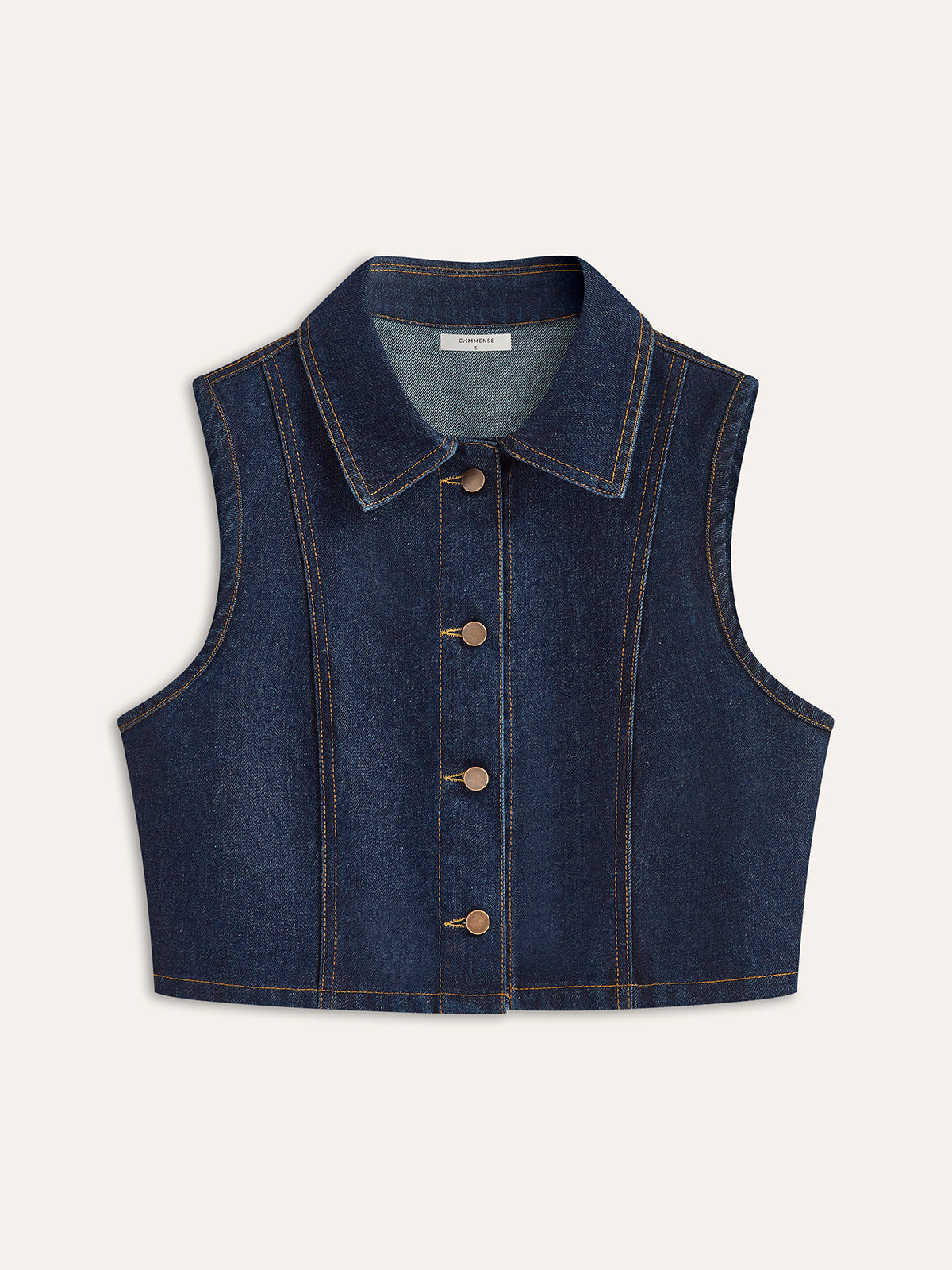 Denim Button Up Sleeveless Vest in Navy — Svelte Chic