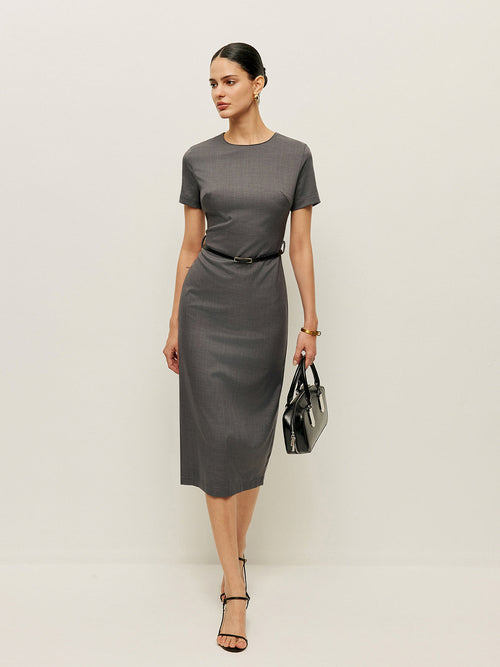 Belted Short Sleeve Pencil Midi Dress — Svelte Chic