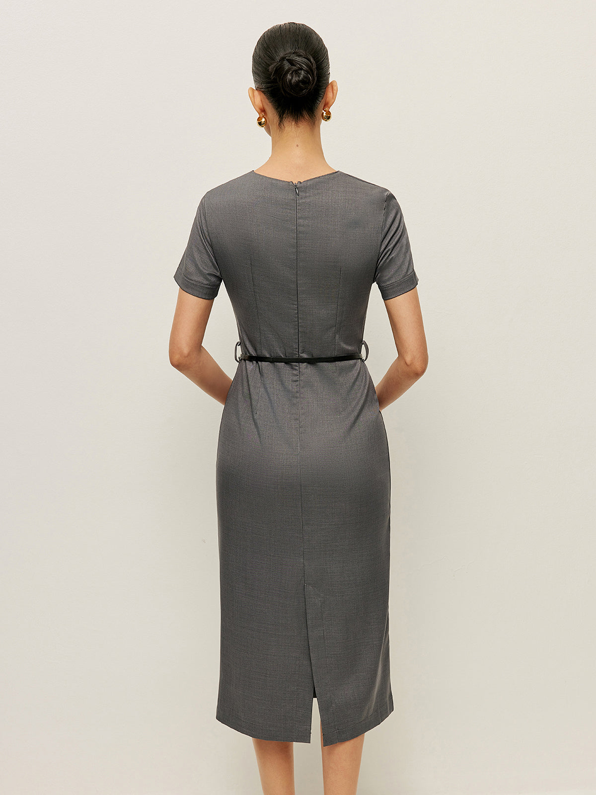 Belted Short Sleeve Pencil Midi Dress — Svelte Chic
