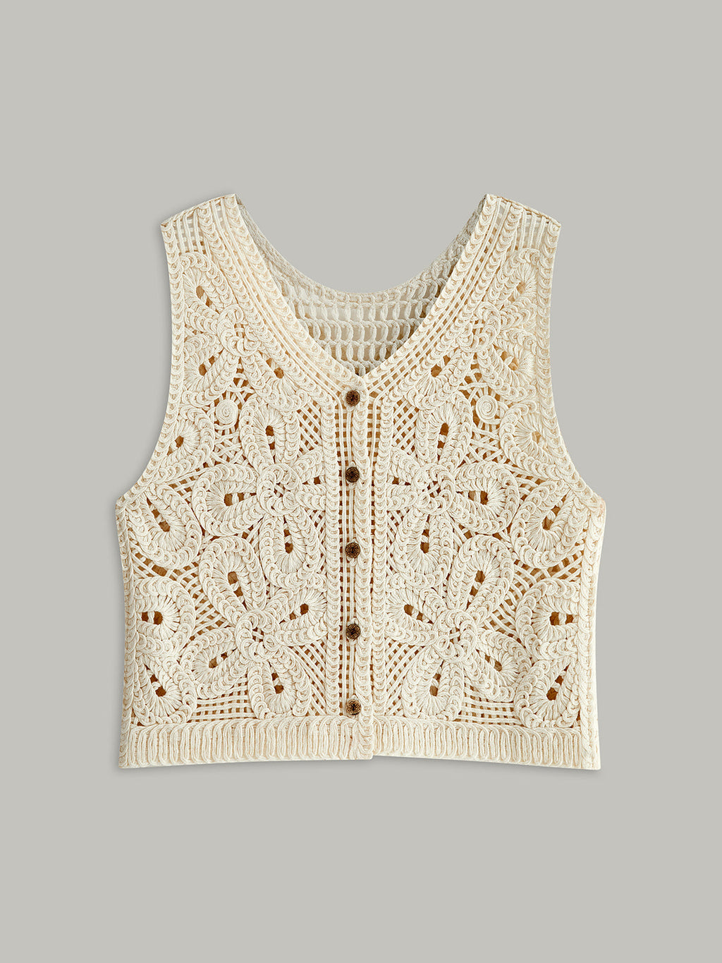 Crochet Button Knit Vest in Apricot — Svelte Chic