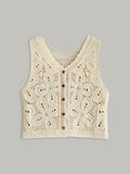 Crochet Button Knit Vest in Apricot — Svelte Chic
