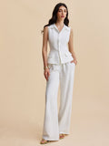 Collared Trouser Set with Pockets in White — Svelte Chic
