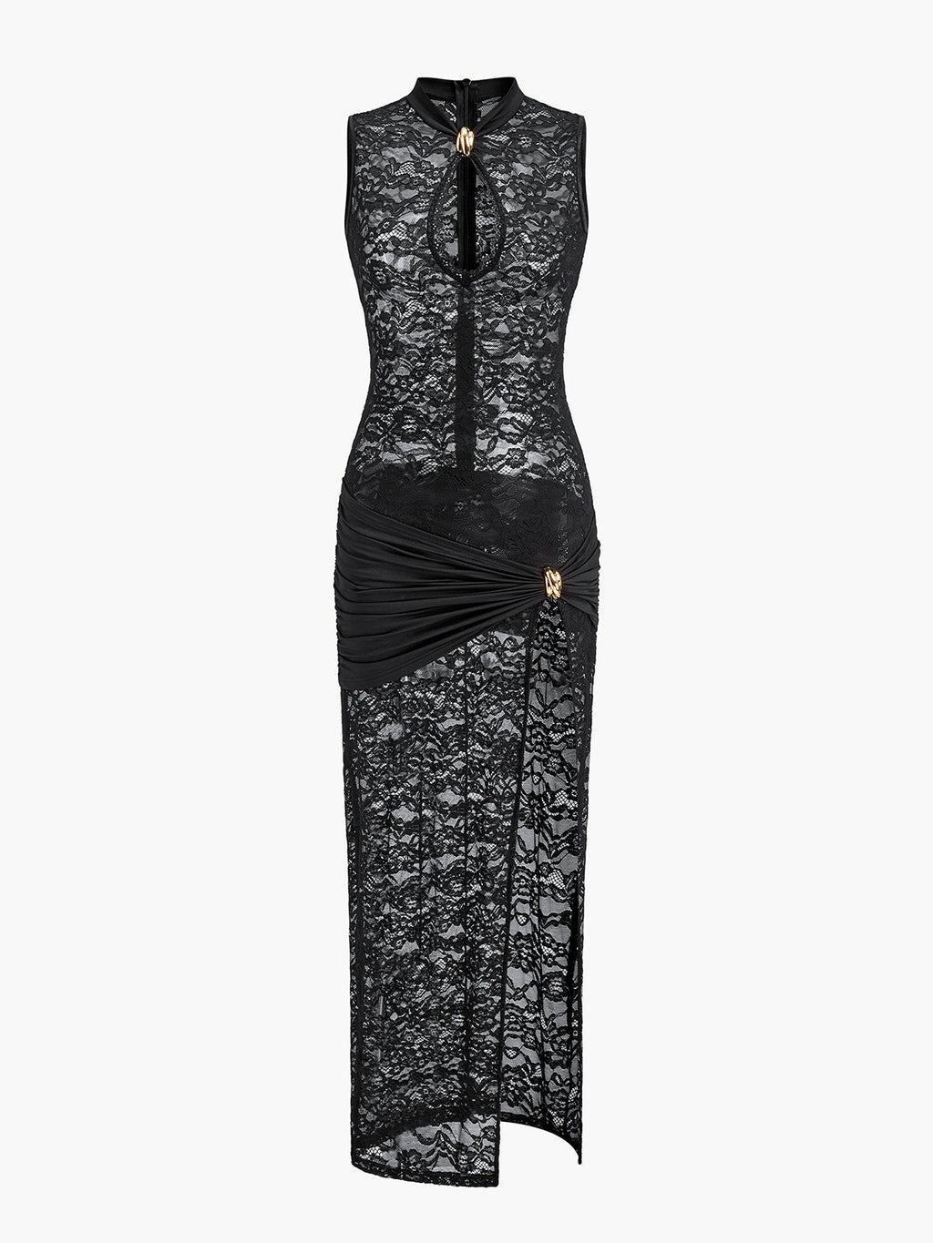 Sheer Lace Cutout Maxi Dress in Black — Svelte Chic