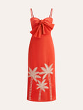 Embroidered Corset Midi Dress in Red — Svelte Chic
