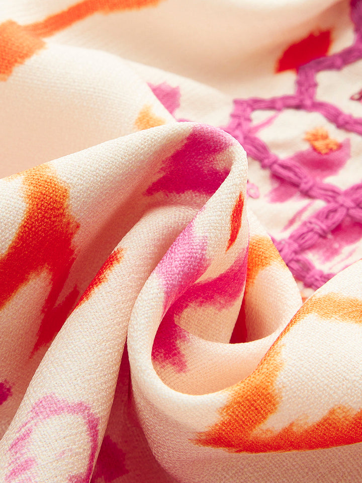 Şık Boho Nakışlı Askılı Bluz, Trendy Kordon Püsküllerle