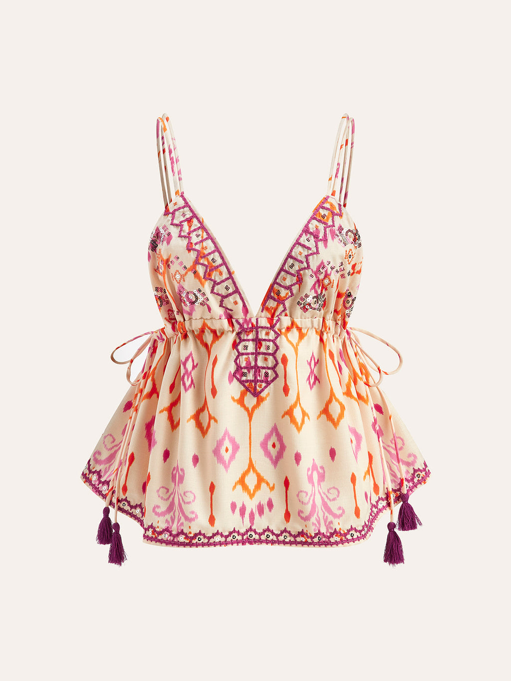 Embroidered Tassel Cami Top in Multicolor — Svelte Chic